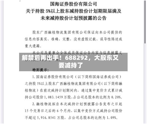 解禁后再出手！688292，大股东又要减持了-第1张图片